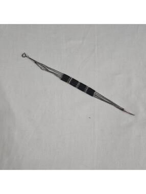 Vintage Sterling Silver Multi Strand Bracelet Black Onyx Bead Navajo Style 7.5"